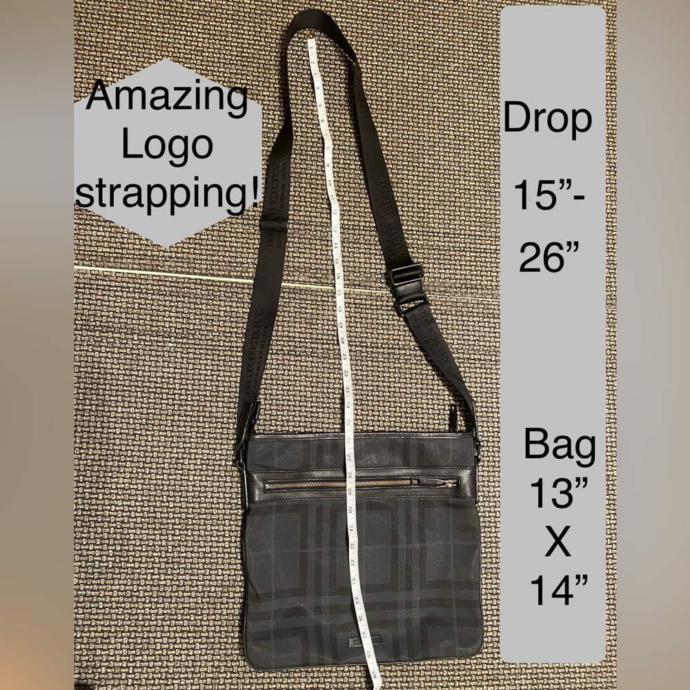 BURBERRY Black Check Messenger Bag w/LOGO Strapping/italian made🎁EUC - Picture 3 of 13